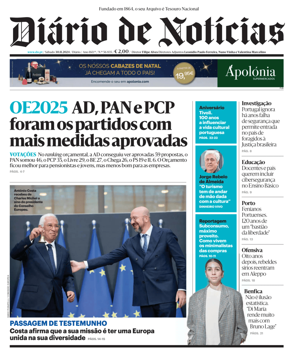 Prima-pagina-Diario de Noticias-edizione-di-oggi-20241130